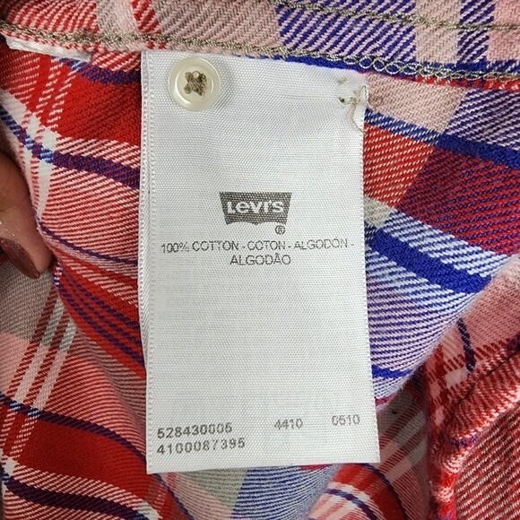 Levis Flannel Shirt Plaid Cotton Red White Blue Button Front Top Blouse Size M - Picture 9 of 16